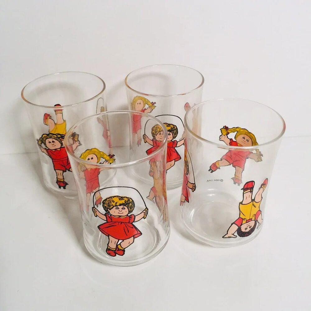 Vintage 1980s Set of 4 Cabbage Patch Kids Juice Glass Glasses Tumblers